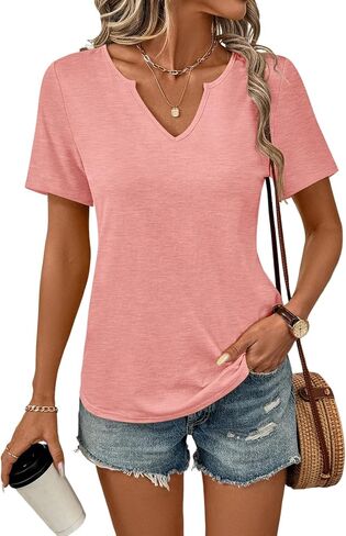 TICTICMIMI Women's V Neck Short Sleeve Tops Summer Casual T Shirts in Saudi Arabia