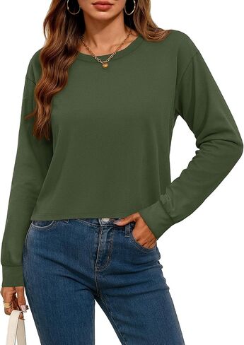 YUCOLEN Long Sleeve Crop Tops for Women Loose Fit Cropped T Shirts Casual Crewneck Boxy Tees in Kuwait