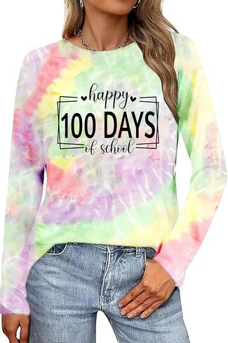 100 Days of School Shirt Teacher Happy 100th Day of School Long Sleeve Teacher Shirts for Women School Days Gifts Tee Tops in Saudi Arabia