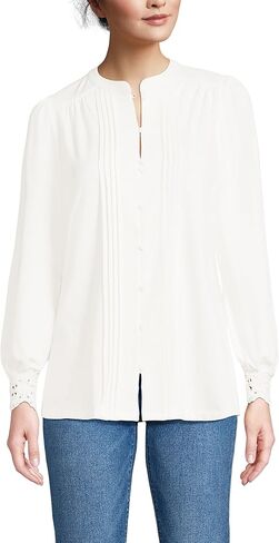 Lands' End Women's Lightweight Jersey Long Sleeve Button Front Pintuck Top in Saudi Arabia