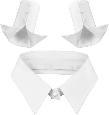 3PCS White Fake Collar and Detachable Sleeves, Detachable Collar with Pearl Buttons, Fake Collar for Women, for Suits, Jackets, Layering, Parties and Company Gatherings in Saudi Arabia