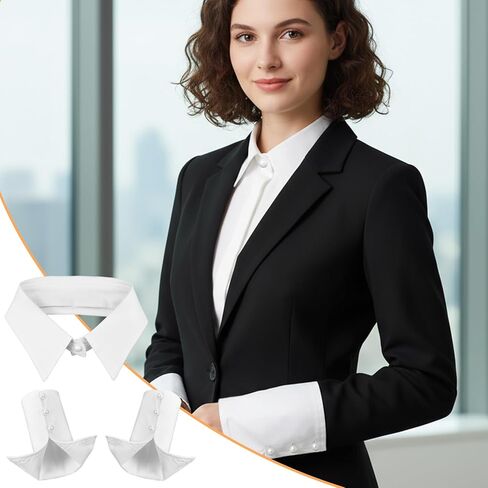 3PCS White Fake Collar and Detachable Sleeves, Detachable Collar with Pearl Buttons, Fake Collar for Women, for Suits, Jackets, Layering, Parties and Company Gatherings in Saudi Arabia