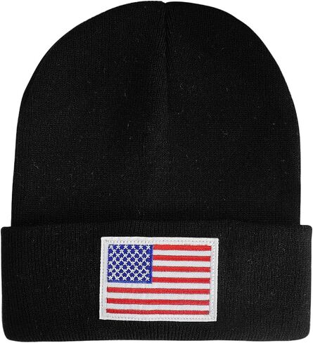 American Flag Beanie USA Embroidered Skull Cap - Double-Layered Warm Stretchy Winter Hat, Soft Beanies for Men & Women in Kuwait