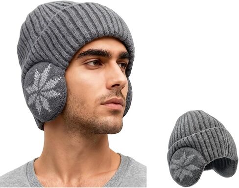 Fleece Lined Beanie with Ear Hood for Men and Women, Unisex Stretchable Thermal Knit Ski Hat for Winter Outdoor in Saudi Arabia