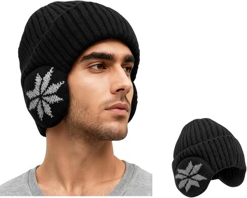 Fleece Lined Beanie with Ear Hood for Men and Women, Unisex Stretchable Thermal Knit Ski Hat for Winter Outdoor in Saudi Arabia