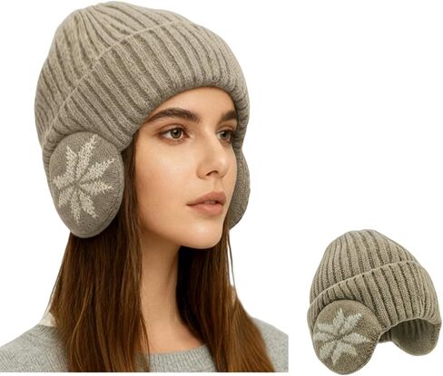 Fleece Lined Beanie with Ear Hood for Men and Women, Unisex Stretchable Thermal Knit Ski Hat for Winter Outdoor in Saudi Arabia