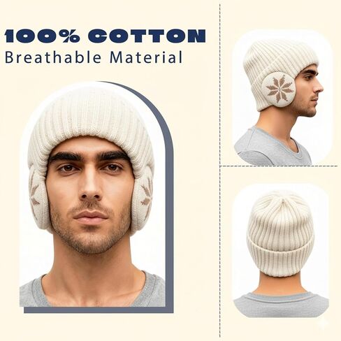 Fleece Lined Beanie with Ear Hood for Men and Women, Unisex Stretchable Thermal Knit Ski Hat for Winter Outdoor in Saudi Arabia
