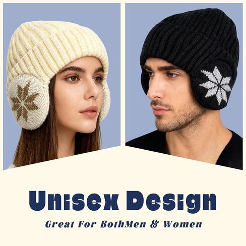 Fleece Lined Beanie with Ear Hood for Men and Women, Unisex Stretchable Thermal Knit Ski Hat for Winter Outdoor in Saudi Arabia