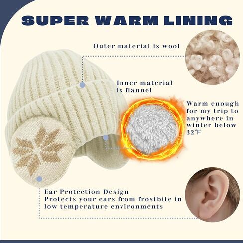 Fleece Lined Beanie with Ear Hood for Men and Women, Unisex Stretchable Thermal Knit Ski Hat for Winter Outdoor in Saudi Arabia