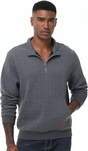 Men's Casual Pullover Long Sleeve Quarter-Zip Pullover Solid Color Sweatshirt with Kanga Pocket in Saudi Arabia