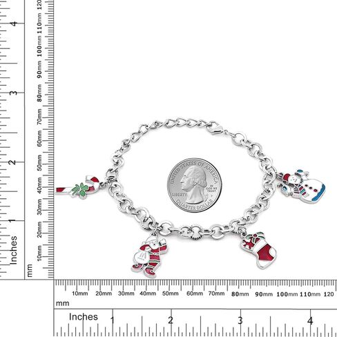 Gem Stone King Santa Snowman Stocking Candy Cane Charm Holiday Bracelet (7 Inch, with Lobster Lock) in Saudi Arabia