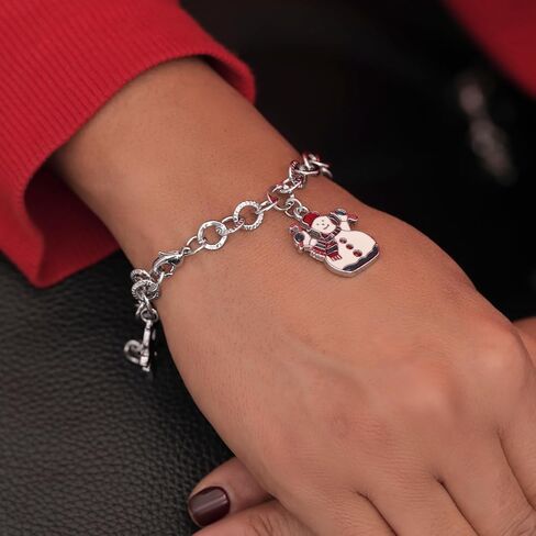 Gem Stone King Santa Snowman Stocking Candy Cane Charm Holiday Bracelet (7 Inch, with Lobster Lock) in Saudi Arabia