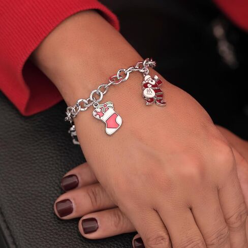 Gem Stone King Santa Snowman Stocking Candy Cane Charm Holiday Bracelet (7 Inch, with Lobster Lock) in Saudi Arabia