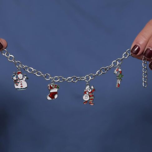 Gem Stone King Santa Snowman Stocking Candy Cane Charm Holiday Bracelet (7 Inch, with Lobster Lock) in Saudi Arabia