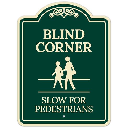 Blind Corner Slow for Pedestrians Decor Sign, Burgundy Light, 12x18 Inches, ACM, Fade Resistant, Made in USA in Saudi Arabia