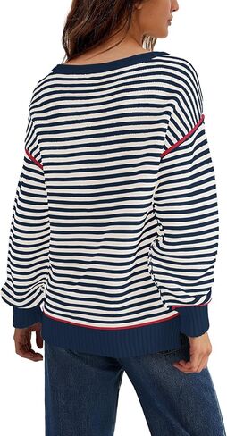 Panadila Womens Striped Oversized Sweater Fall Chunky Long Sleeve Pullover Sweaters Cable Knit Color Block Sweater Tops in Saudi Arabia