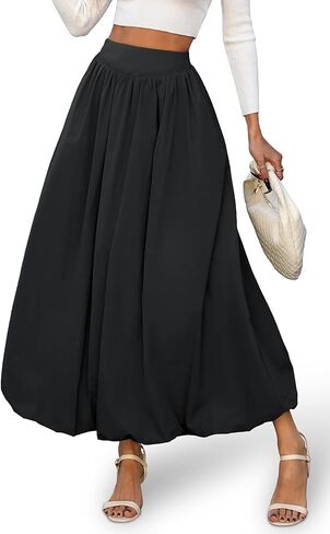 ELLEVEN Women's Bubble Maxi Skirt with Pockets，Elastic Waist Puffy Hem Y2k Skirt Casual A Line Long Skirts in Saudi Arabia