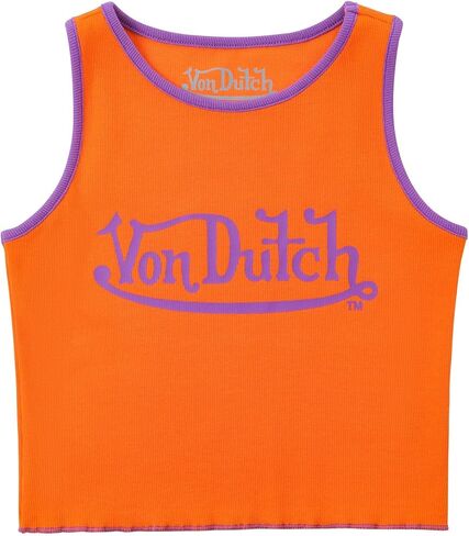 توب بدون أكمام نسائي مضلع من Von Dutch | قميص قصير بدون أكمام ومتماسك بشعار أمامي، مصنوع من قطن سباندكس in Saudi Arabia