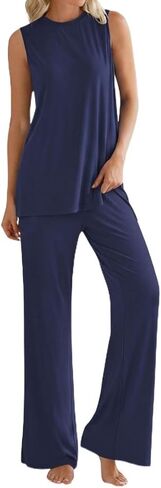 PrinStory Womens Pajamas Sets 2 Piece Soft Pjs for Women Sleeveless Pajama Set Summer Loungewear with Pockets in Saudi Arabia