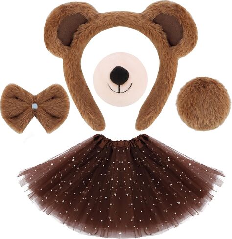 Adult Bear Costume Set - 5Pcs with Bear Ears Headband, Nose, Bow Tie, Tail & Tutu for Halloween, Cosplay Outfit in Saudi Arabia