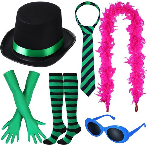 JenPen 6 Pcs Halloween Costume for Women Top Hat Stripe Tie Blue Sunglasses Feather Boas Gloves Socks for Cosplay Party in Saudi Arabia