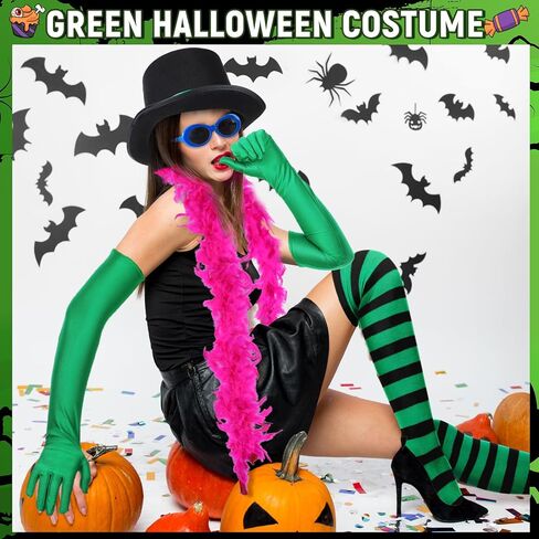 JenPen 6 Pcs Halloween Costume for Women Top Hat Stripe Tie Blue Sunglasses Feather Boas Gloves Socks for Cosplay Party in Saudi Arabia