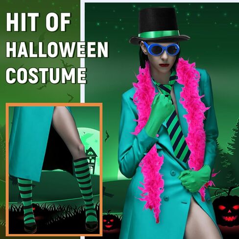 JenPen 6 Pcs Halloween Costume for Women Top Hat Stripe Tie Blue Sunglasses Feather Boas Gloves Socks for Cosplay Party in Saudi Arabia