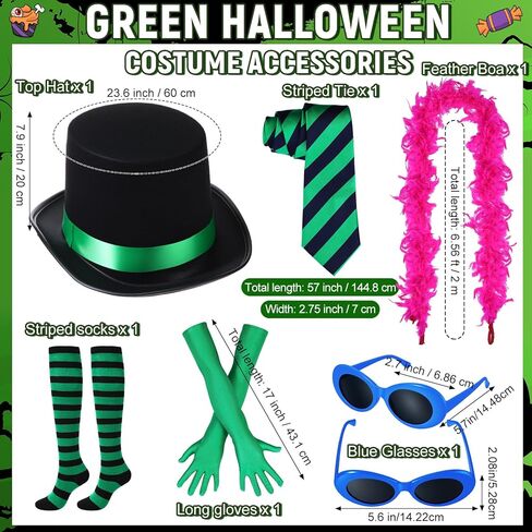 JenPen 6 Pcs Halloween Costume for Women Top Hat Stripe Tie Blue Sunglasses Feather Boas Gloves Socks for Cosplay Party in Saudi Arabia