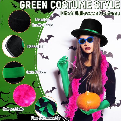 JenPen 6 Pcs Halloween Costume for Women Top Hat Stripe Tie Blue Sunglasses Feather Boas Gloves Socks for Cosplay Party in Saudi Arabia