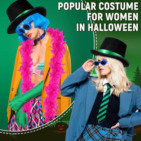 JenPen 6 Pcs Halloween Costume for Women Top Hat Stripe Tie Blue Sunglasses Feather Boas Gloves Socks for Cosplay Party in Saudi Arabia