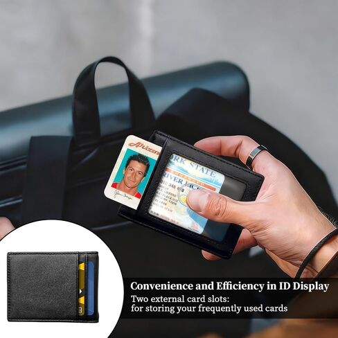 محفظة جلدية أصلية فاخرة للرجال - محافظ رفيعة للرجال ثنائية الطي تحجب تقنية RFID مع 11 حامل بطاقة، ونافذة لبطاقة الهوية، وتصميم جيب أمامي، هدايا عيد الحب لها (أسود) in Saudi Arabia