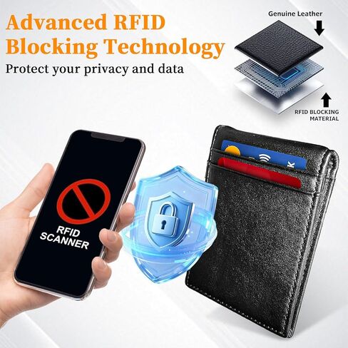 محفظة جلدية أصلية فاخرة للرجال - محافظ رفيعة للرجال ثنائية الطي تحجب تقنية RFID مع 11 حامل بطاقة، ونافذة لبطاقة الهوية، وتصميم جيب أمامي، هدايا عيد الحب لها (أسود) in Saudi Arabia