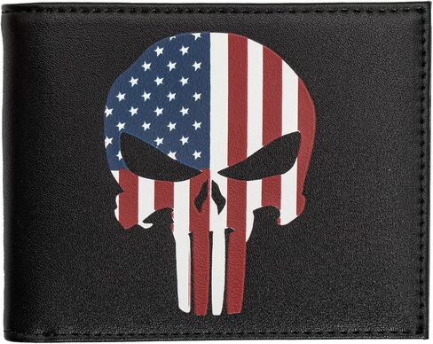 جمجمة مطبوعة، طباعة العلم الأمريكي، جمجمة Punisher، محفظة حامل النقود لبطاقة الائتمان ثنائية الطي مع صندوق هدايا للرجال in Kuwait