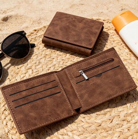 Slim Wallet for Men, PU Leather Minimalist Wallet with Card Holder & Coin Pocket, Compact Purse for Travel, Business and Daily Use in Saudi Arabia