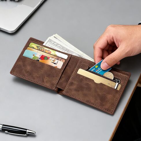 Slim Wallet for Men, PU Leather Minimalist Wallet with Card Holder & Coin Pocket, Compact Purse for Travel, Business and Daily Use in Saudi Arabia