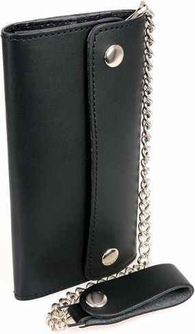 محفظة Milwaukee Leather MLW7811 للرجال مقاس 8 بوصات من الجلد الأسود لراكبي الدراجات النارية - ثنائية الطي مع سلسلة من الفولاذ المقاوم للصدأ مضادة للسرقة - مقاس واحد in Saudi Arabia