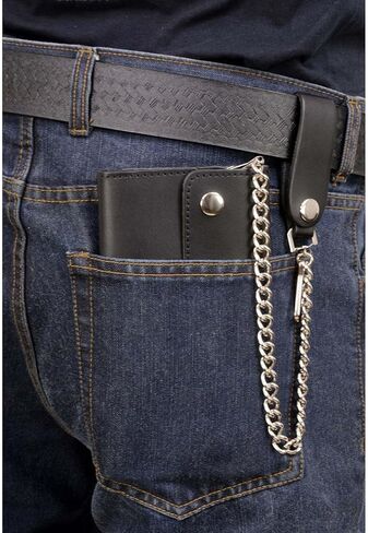 محفظة Milwaukee Leather MLW7811 للرجال مقاس 8 بوصات من الجلد الأسود لراكبي الدراجات النارية - ثنائية الطي مع سلسلة من الفولاذ المقاوم للصدأ مضادة للسرقة - مقاس واحد in Saudi Arabia
