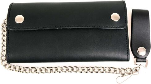محفظة Milwaukee Leather MLW7811 للرجال مقاس 8 بوصات من الجلد الأسود لراكبي الدراجات النارية - ثنائية الطي مع سلسلة من الفولاذ المقاوم للصدأ مضادة للسرقة - مقاس واحد in Saudi Arabia