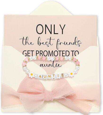 JarThenaAMCS Get Promoted To New Auntie Gift Kit New Aunt Bracelet with Card Envelope Ribbon for Women Auntie Mom Grandma Sister Birthday Pregnancy Announcement Gift in Saudi Arabia