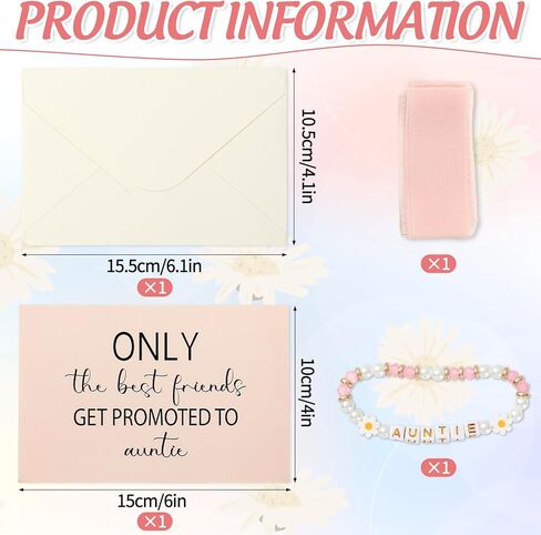 JarThenaAMCS Get Promoted To New Auntie Gift Kit New Aunt Bracelet with Card Envelope Ribbon for Women Auntie Mom Grandma Sister Birthday Pregnancy Announcement Gift in Saudi Arabia