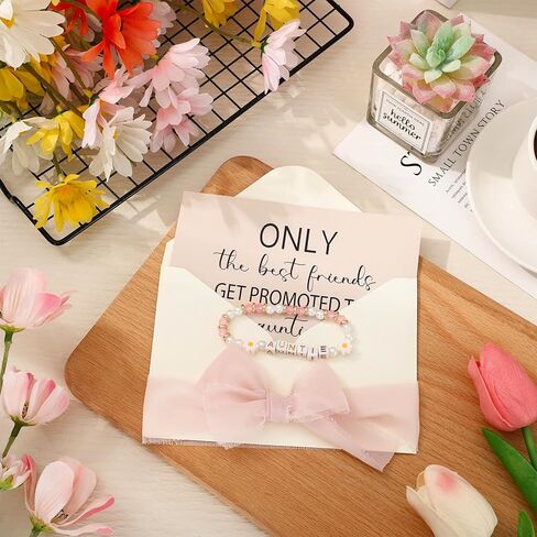 JarThenaAMCS Get Promoted To New Auntie Gift Kit New Aunt Bracelet with Card Envelope Ribbon for Women Auntie Mom Grandma Sister Birthday Pregnancy Announcement Gift in Saudi Arabia