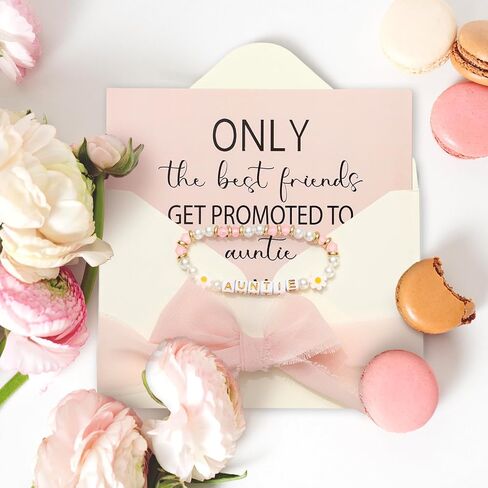 JarThenaAMCS Get Promoted To New Auntie Gift Kit New Aunt Bracelet with Card Envelope Ribbon for Women Auntie Mom Grandma Sister Birthday Pregnancy Announcement Gift in Saudi Arabia