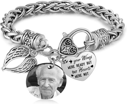 Custom Photo Memorial Bracelet – Personalized Heart Charm Keepsake Jewelry with Engraved Picture & Name, Stainless Steel “I Am Always With You" Commemorative Gift for Loved Ones (Style E) in Saudi Arabia