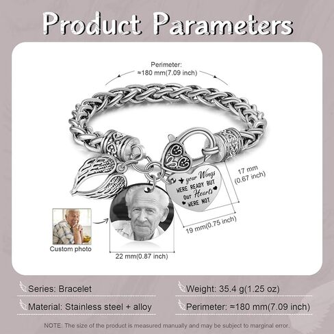 Custom Photo Memorial Bracelet – Personalized Heart Charm Keepsake Jewelry with Engraved Picture & Name, Stainless Steel “I Am Always With You" Commemorative Gift for Loved Ones (Style E) in Saudi Arabia