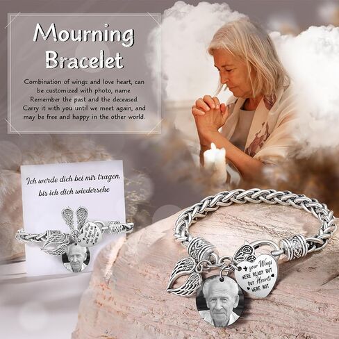 Custom Photo Memorial Bracelet – Personalized Heart Charm Keepsake Jewelry with Engraved Picture & Name, Stainless Steel “I Am Always With You" Commemorative Gift for Loved Ones (Style E) in Saudi Arabia