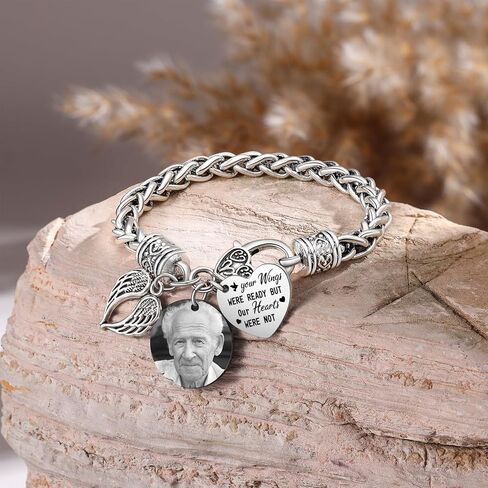 Custom Photo Memorial Bracelet – Personalized Heart Charm Keepsake Jewelry with Engraved Picture & Name, Stainless Steel “I Am Always With You" Commemorative Gift for Loved Ones (Style E) in Saudi Arabia