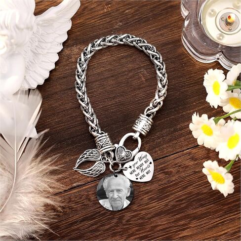 Custom Photo Memorial Bracelet – Personalized Heart Charm Keepsake Jewelry with Engraved Picture & Name, Stainless Steel “I Am Always With You" Commemorative Gift for Loved Ones (Style E) in Saudi Arabia