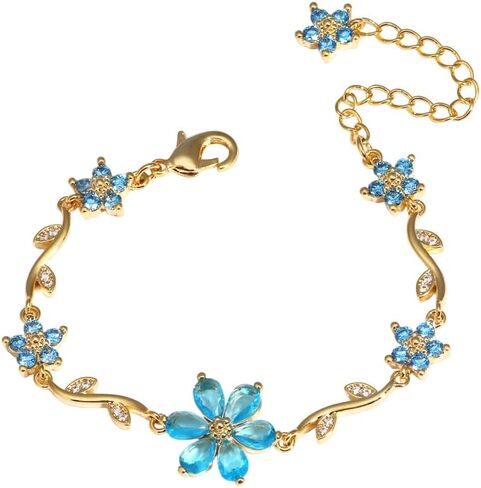 NewZenro Petal Blossom Flower Cubic Zirconia Chain Link Bracelet for Women Gold Plated Fashion Cute Delicate Colorful Crystal Floral Statement Bracelets Adjustable Trendy Jewelry for Her in Saudi Arabia