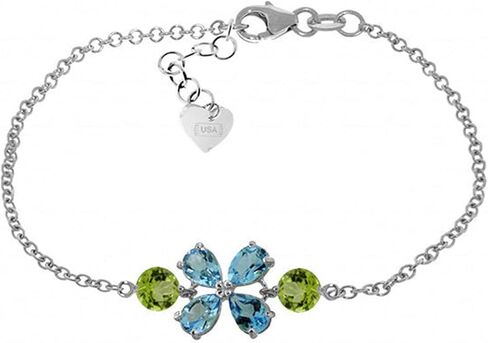14k White Gold Floral Bracelet with Blue Topaz and Peridots in Saudi Arabia