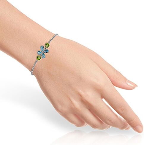 14k White Gold Floral Bracelet with Blue Topaz and Peridots in Saudi Arabia